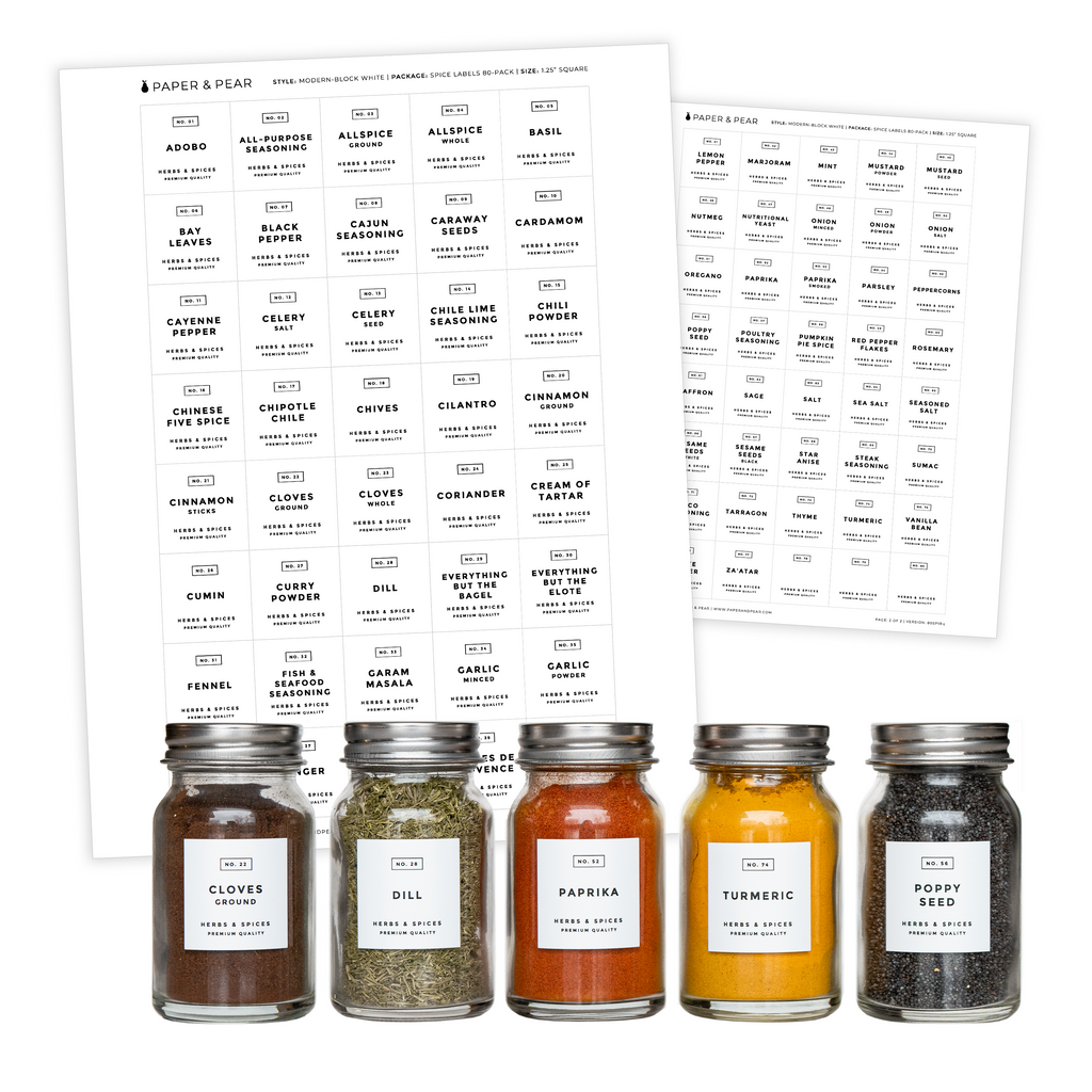 Modern-Numbered Spice Labels – Paper & Pear