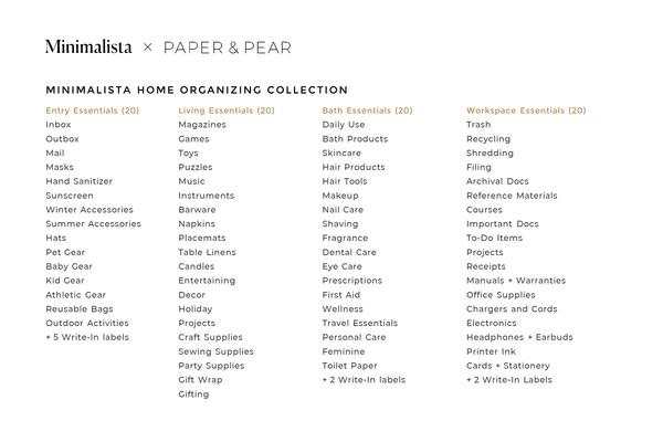 Minimalista x Paper & Pear: Home Organizing Collection