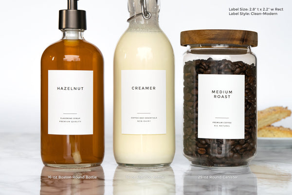 Clean-Modern Coffee Bar & Flavoring Syrup Labels
