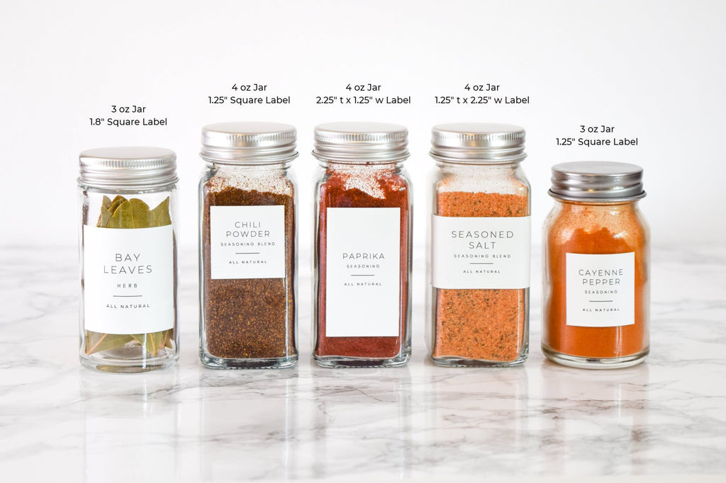 Spice Jars with Label, Spice Containers With Labels Glass Spice Jars Glass  Empty 4 oz, Minimalist Spice Labels Seasoning Organizer, Seasoning